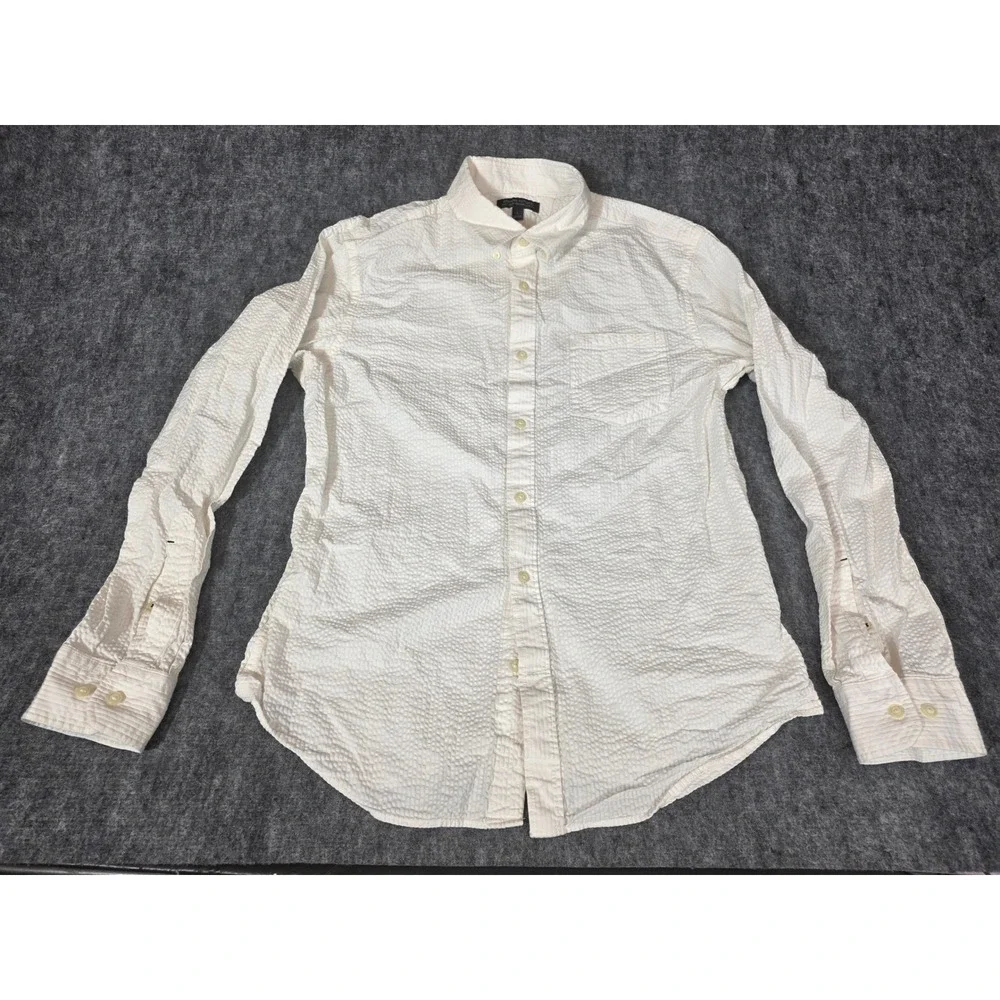 Mens L Shirt White Seersucker Tailored Slim Fit Button Down Banana Republic